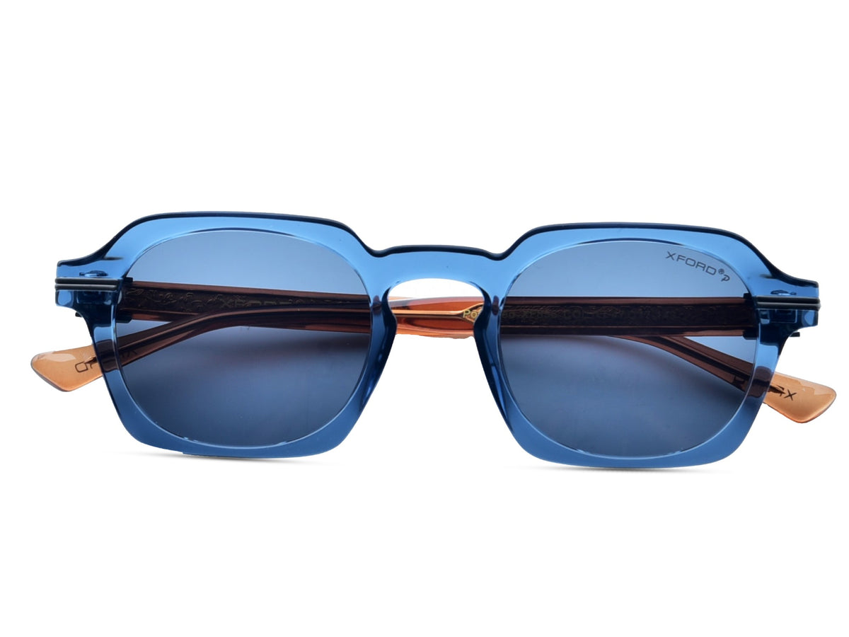 Transparent Ocean Blue with Wood Brown Temples