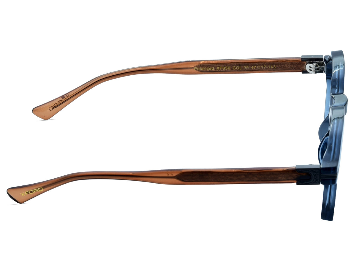 Transparent Ocean Blue with Wood Brown Temples
