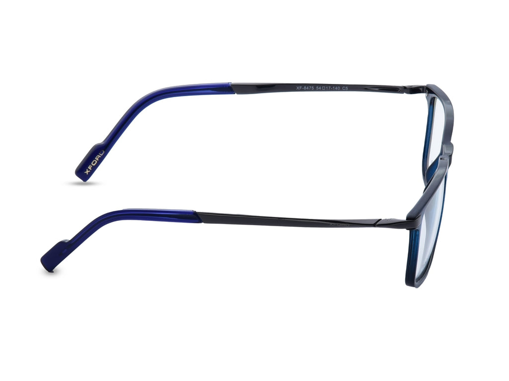 Transparent Blue with Gunmetal Grey Temples.